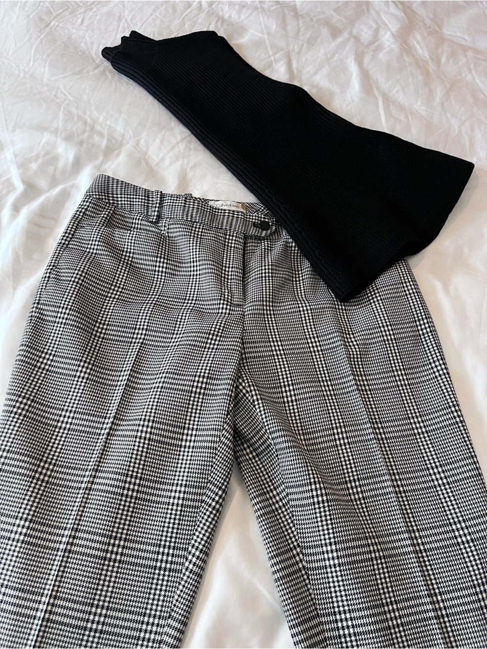 Calvin Klein Black & White Glen Plaid Trousers